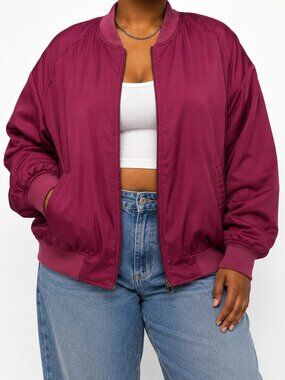 Vintage 80s Silk Bomber Jacket Burgundy XL